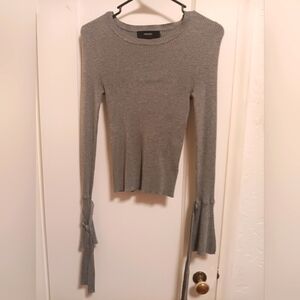 Gray Fitted Tie Front Blouse